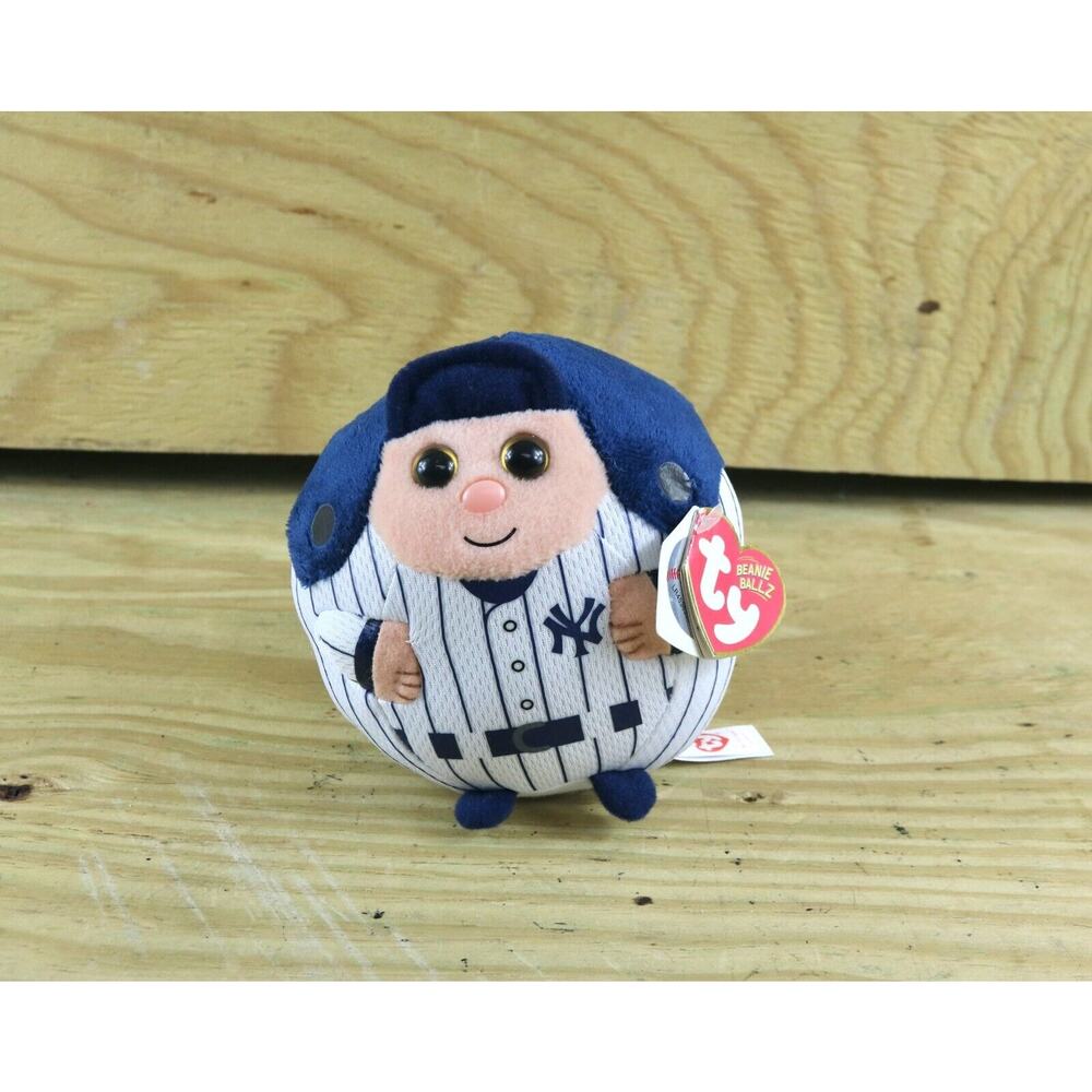 New Ty Beanie Plush Ballz New York Yankees Baseball Retired Blue White